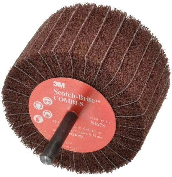 3M - 3" Diam x 1-3/4" Face Width, Fine Aluminum Oxide Coated Mounted Flap Wheel - 1/4" Shank Mount, 120 Grit, X Weighted Backing, 7,500 Max RPM - Benchmark Tooling