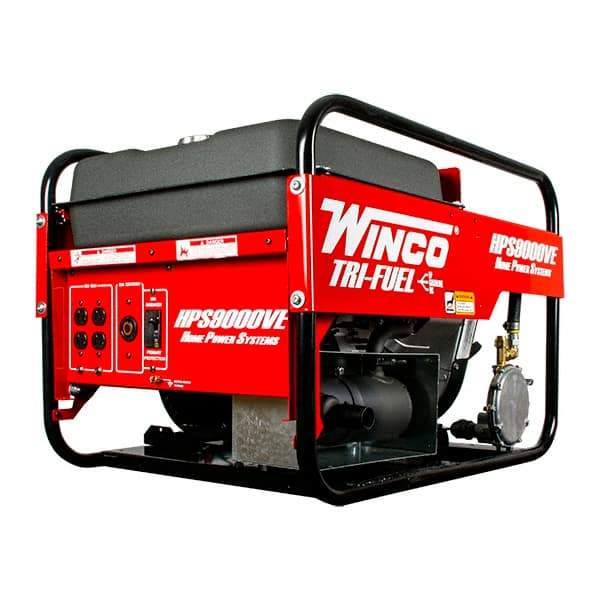 Winco Inc - 3-1/2 hr Full Load Time, 9 kW, Electric/Pull Start, Gasoline, Liquid Propane (LP) & Natural Gas Portable Power Generator - 7 Gal Tank, 32-3/4" Long x 22-1/2" Wide x 22" Deep, 480 cc Engine - Benchmark Tooling