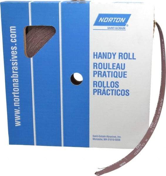 Norton - 1" x 50 Yd 50 Grit Aluminum Oxide Cloth Roll - Coarse Grade, J Weighted Backing - Benchmark Tooling