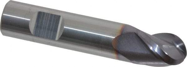 Niagara Cutter - 1/2" Diam, 5/8" LOC, 3 Flute Solid Carbide Ball End Mill - TiAlN Finish, Single End, 2-1/2" OAL, 1/2" Shank Diam, Spiral Flute - Benchmark Tooling