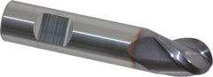 Niagara Cutter - 1/2" Diam, 5/8" LOC, 3 Flute Solid Carbide Ball End Mill - TiAlN Finish, Single End, 2-1/2" OAL, 1/2" Shank Diam, Spiral Flute - Benchmark Tooling