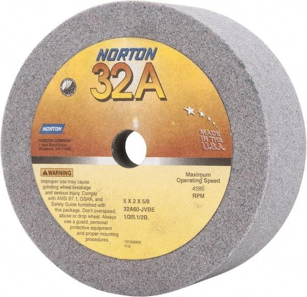 Norton - 5" Diam, 5/8" Hole Size, 2" Overall Thickness, 60 Grit, Type 6 Tool & Cutter Grinding Wheel - Medium Grade, Aluminum Oxide, J Hardness, Vitrified Bond, 4,585 RPM - Benchmark Tooling