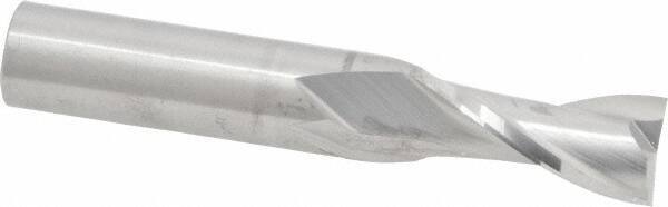 RobbJack - 1/2", 1" LOC, 1/2" Shank Diam, 3" OAL, 2 Flute, Solid Carbide Square End Mill - Single End, Uncoated, Spiral Flute, 30° Helix, Centercutting, Right Hand Cut, Right Hand Flute, Series C1-201 - Benchmark Tooling