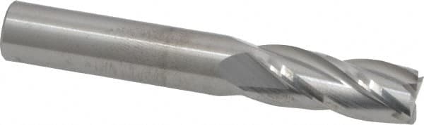 RobbJack - 3/8", 7/8" LOC, 3/8" Shank Diam, 2-1/2" OAL, 4 Flute, Solid Carbide Square End Mill - Single End, Uncoated, Spiral Flute, 30° Helix, Centercutting, Right Hand Cut, Right Hand Flute, Series C1-401 - Benchmark Tooling