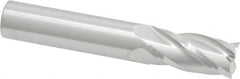 RobbJack - 1/2", 1" LOC, 1/2" Shank Diam, 3" OAL, 4 Flute, Solid Carbide Square End Mill - Single End, Uncoated, Spiral Flute, 30° Helix, Centercutting, Right Hand Cut, Right Hand Flute, Series C1-401 - Benchmark Tooling
