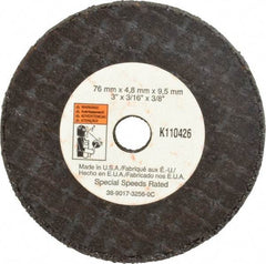 3M - 3" Aluminum Oxide Cutoff Wheel - 3/16" Thick, 3/8" Arbor, 20,375 Max RPM, Use with Die Grinders - Benchmark Tooling