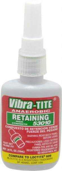 Vibra-Tite - 10 mL Bottle, Green, High Strength Liquid Retaining Compound - Series 530, 24 hr Full Cure Time, Hand Tool Removal - Benchmark Tooling