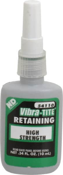 Vibra-Tite - 10 mL Bottle, Green, High Strength Liquid Retaining Compound - Series 541, 24 hr Full Cure Time, Heat Removal - Benchmark Tooling