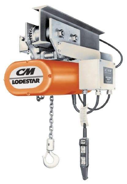 CM - 1 Ton Capacity, 16 FPM Lift Speed, Electric Chain Hoist - 10' Max Lift, 15-9/16" Min Headroom, 2 Chains - Benchmark Tooling