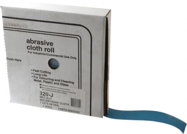 Value Collection - 1-1/2" x 50 Yd 320 Grit Aluminum Oxide Cloth Roll - Extra Fine Grade, J Weighted Backing - Benchmark Tooling