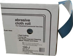Value Collection - 1-1/2" x 50 Yd 100 Grit Aluminum Oxide Cloth Roll - Fine Grade, J Weighted Backing - Benchmark Tooling