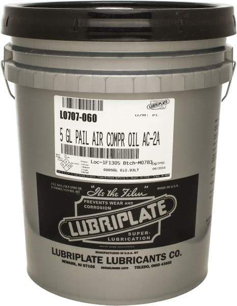 Lubriplate - 5 Gal Pail, ISO 100, SAE 30, Air Compressor Oil - 430 Viscosity (SUS) at 100°F, 63 Viscosity (SUS) at 210°F, Series AC-2A - Benchmark Tooling