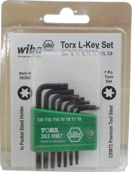 Wiha - 7 Piece T6 to T20 L-Key Short Arm Torx Key Set - T6, T7, T8, T9, T10, T15, T20 Torx Size - Benchmark Tooling