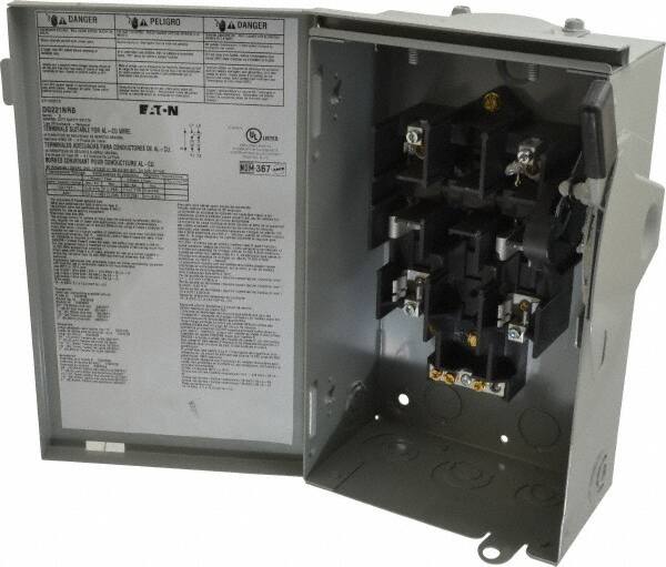 Eaton Cutler-Hammer - 30 Amp, 240 VAC, 2 Pole Fused Safety Switch - NEMA 3R, 3 Phase, 1-1/2 to 3 hp at 240 VAC (Single Phase), 3 to 7-1/2 hp at 240 VAC (Triple Phase), DPST Contact Form - Benchmark Tooling