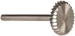 Made in USA - 5/8" Cut Diam, 1/8" Shank Diam, Wheel with Radius Head Single Cut Burr - High Speed Steel, 1/8" LOC, 1-1/2" OAL - Benchmark Tooling