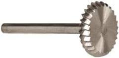 Made in USA - 5/8" Cut Diam, 1/8" Shank Diam, Wheel with Radius Head Single Cut Burr - High Speed Steel, 1/8" LOC, 1-1/2" OAL - Benchmark Tooling