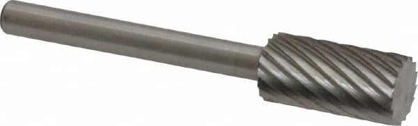 Made in USA - 1/4" Cut Diam, 1/8" Shank Diam, Cylinder Head Single Cut Burr - High Speed Steel, Flat End, 1/2" LOC, 1-1/2" OAL - Benchmark Tooling