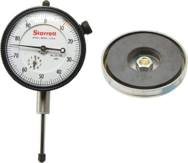 Starrett - 0.001" Graduation, 0-100 Dial Reading, Indicator & Base Kit - 0.34" Base Height, 2" Base Diam - Benchmark Tooling