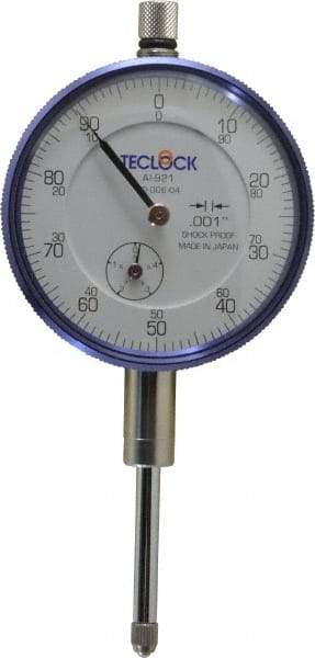 Teclock - 0.001" Graduation, 0-100 Dial Reading, Indicator & Base Kit - 0.34" Base Height, 2" Base Diam - Benchmark Tooling