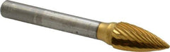 Atrax - 3/8" Cut Diam, 1/4" Shank Diam, Tree Head Single Cut Burr - Carbide, Point End, 3/4" LOC, 2-3/4" OAL - Benchmark Tooling