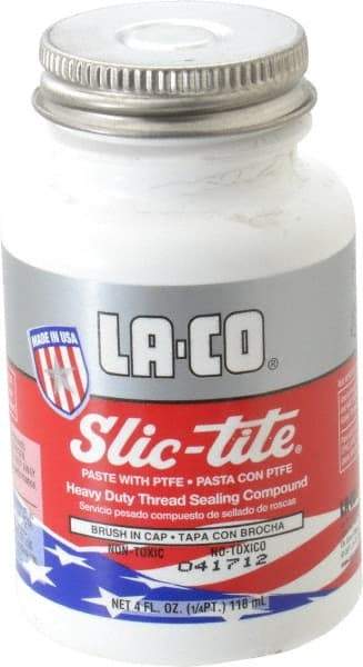 LA-CO - 1/4 Pt Brush Top Can White Thread Sealant - Paste with PTFE, 500°F Max Working Temp, For Metal, PVC, CPVC & ABS Plastic Pipe Threads - Benchmark Tooling