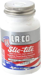 LA-CO - 1/4 Pt Brush Top Can White Thread Sealant - Paste with PTFE, 500°F Max Working Temp, For Metal, PVC, CPVC & ABS Plastic Pipe Threads - Benchmark Tooling