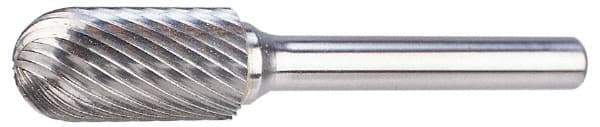 M.A. Ford - 1" Cut Diam, 1/4" Shank Diam, Cylinder with Radius Head Double Cut Burr - Carbide, Radius End, 1" LOC, 3" OAL - Benchmark Tooling