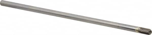 Atrax - 1/4" Cut Diam, 1/4" Shank Diam, Cylinder with Radius Head Single Cut Burr - Carbide, Radius End, 1/2" LOC, 6-1/2" OAL - Benchmark Tooling