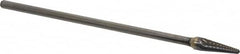 Atrax - 3/8" Cut Diam, 1/4" Shank Diam, Taper Head Single Cut Burr - Carbide, Radius End, 1-1/16" LOC, 7-1/16" OAL - Benchmark Tooling