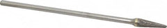 Atrax - 3/8" Cut Diam, 1/4" Shank Diam, Taper Head Double Cut Burr - Carbide, Radius End, 1-1/16" LOC, 7-1/16" OAL - Benchmark Tooling