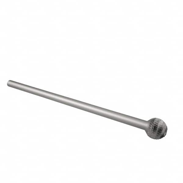 Atrax - 3/8" Cut Diam, 1/4" Shank Diam, Ball Head Double Cut Burr - Carbide, Radius End, 5/16" LOC, 6-5/16" OAL - Benchmark Tooling