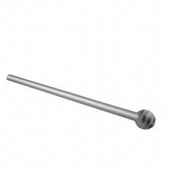 Atrax - 3/8" Cut Diam, 1/4" Shank Diam, Ball Head Double Cut Burr - Carbide, Radius End, 5/16" LOC, 6-5/16" OAL - Benchmark Tooling