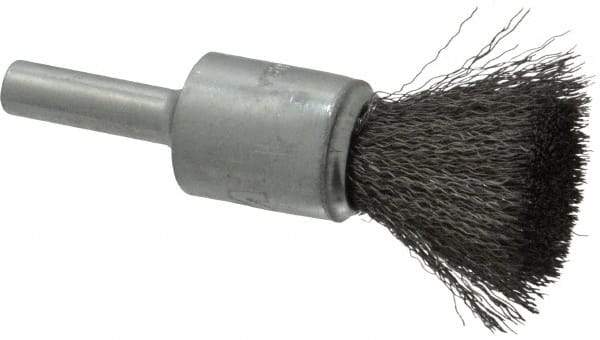 Weiler - 1/2" Brush Diam, Crimped, End Brush - 1/4" Diam Steel Shank, 25,000 Max RPM - Benchmark Tooling