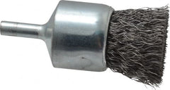 Weiler - 1" Brush Diam, Crimped, End Brush - 1/4" Diam Steel Shank, 22,000 Max RPM - Benchmark Tooling