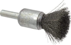 Weiler - 1/2" Brush Diam, Crimped, End Brush - 1/4" Diam Steel Shank, 25,000 Max RPM - Benchmark Tooling