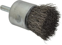 Weiler - 1" Brush Diam, Crimped, End Brush - 1/4" Diam Steel Shank, 22,000 Max RPM - Benchmark Tooling