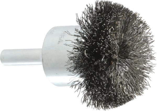 Weiler - 1-1/2" Brush Diam, Crimped, Flared End Brush - 1/4" Diam Shank, 20,000 Max RPM - Benchmark Tooling