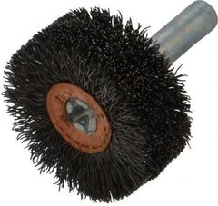 Weiler - 1-1/4" OD, 1/4" Shank Diam, Crimped Steel Wheel Brush - 1/2" Face Width, 3/8" Trim Length, 0.008" Filament Diam, 20,000 RPM - Benchmark Tooling