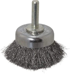 Weiler - 1-3/4" Diam, 1/4" Shank Diam, Steel Fill Cup Brush - 0.006 Wire Diam, 3/4" Trim Length, 13,000 Max RPM - Benchmark Tooling