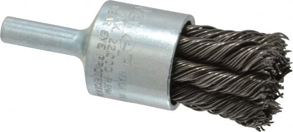 Weiler - 3/4" Brush Diam, Knotted, End Brush - 1/4" Diam Shank, 22,000 Max RPM - Benchmark Tooling