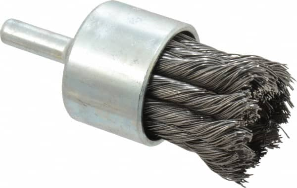 Weiler - 1-1/8" Brush Diam, Knotted, End Brush - 1/4" Diam Shank, 22,000 Max RPM - Benchmark Tooling