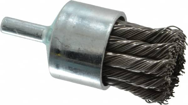 Weiler - 1-1/8" Brush Diam, Knotted, End Brush - 1/4" Diam Shank, 22,000 Max RPM - Benchmark Tooling