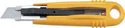 Olfa - Retractable Utility Knife - 2-7/8" Blade, Yellow Plastic/Stainless Steel Handle, 1 Blade Included - Benchmark Tooling