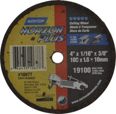 Norton - 4" Ceramic Cutoff Wheel - 1/16" Thick, 3/8" Arbor, 19,100 Max RPM, Use with Die Grinders - Benchmark Tooling