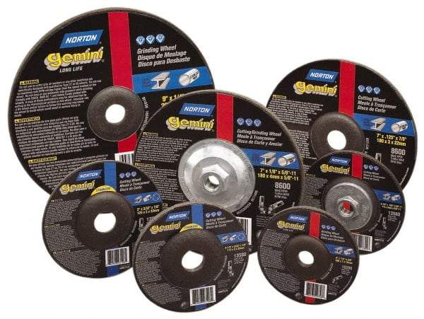 Norton - 24 Grit, 6" Wheel Diam, 1/8" Wheel Thickness, 7/8" Arbor Hole, Type 27 Depressed Center Wheel - Aluminum Oxide, 10,185 Max RPM, Compatible with Angle Grinder - Benchmark Tooling