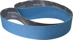 Norton - 2-1/2" Wide x 60" OAL, 60 Grit, Zirconia Alumina Abrasive Belt - Zirconia Alumina, Medium, Coated, Y Weighted Cloth Backing, Dry, Series R821 - Benchmark Tooling