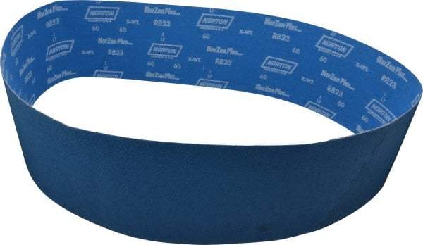 Norton - 6" Wide x 60" OAL, 60 Grit, Zirconia Alumina Abrasive Belt - Zirconia Alumina, Medium, Coated, X Weighted Cloth Backing, Series R823 - Benchmark Tooling