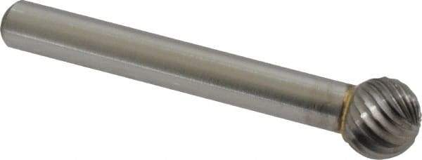 Made in USA - 3/8" Cut Diam, 6mm Shank Diam, Ball Head Single Cut Burr - Carbide, Radius End, 3/8" LOC, 2-1/8" OAL - Benchmark Tooling