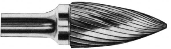 SGS Pro - 5/8" Cut Diam, 3/8" Shank Diam, Tree Head Double Cut Burr - Carbide, Point End, 1" LOC, 3" OAL - Benchmark Tooling