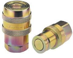 Parker - 3/8 Thread Stainless Steel Hydraulic Hose Valved Coupler - 5,000 psi, 12 GPM - Benchmark Tooling